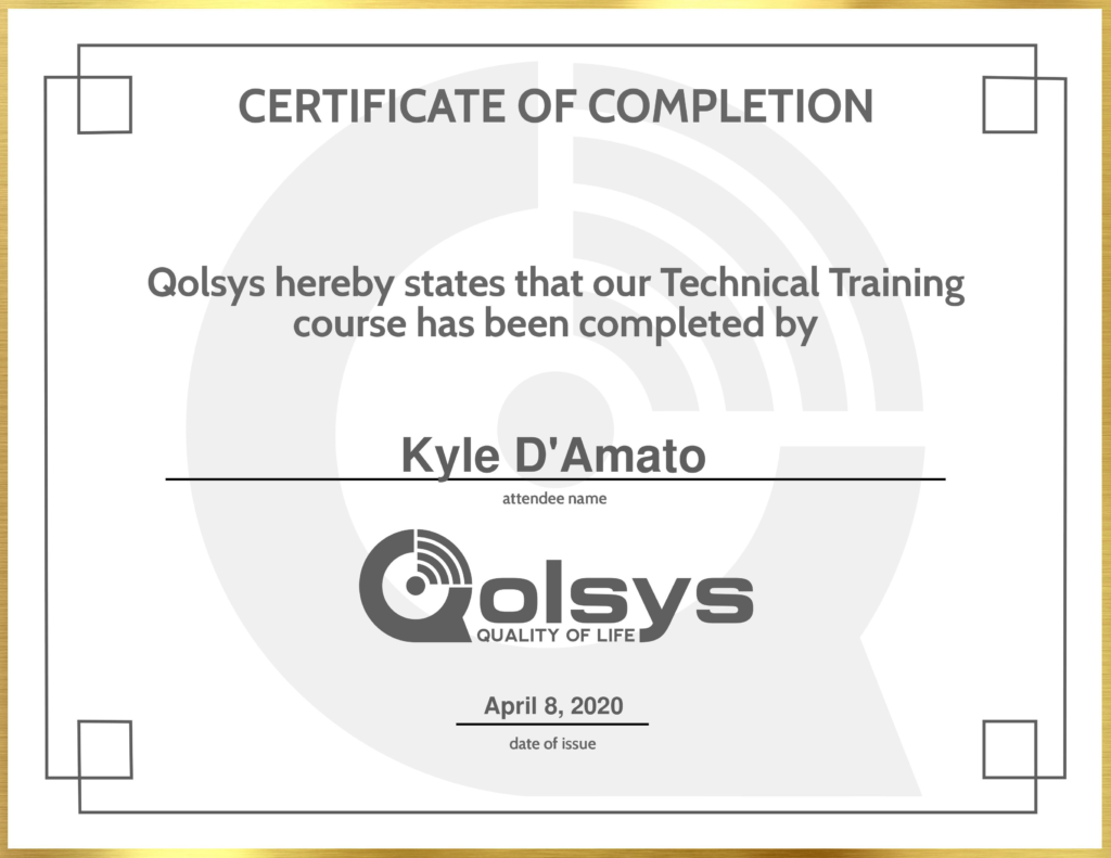 Qolsys Technical Training Certificate